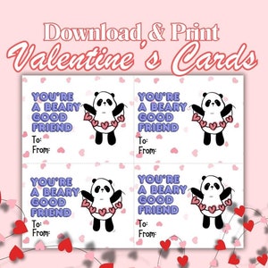 You&#39;re a Beary Good Friend Panda Valentine&#39;s Cards - Instant Download & Print