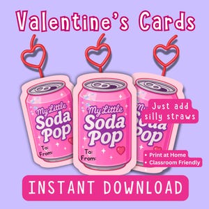 Printable Valentine's Cards for Kids, Cards for Silly Straws, Digital Download, Classroom Valentine's Exchange, Kpop Demon Hunters, soda pop image 1
