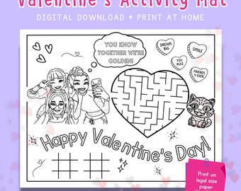 Kpop Valentine's Day Coloring Mat – Kids' Activity Sheet (Digital Download)