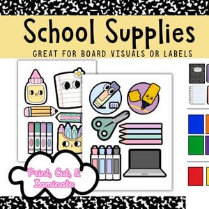 School Supplies Classroom Labels- Supply Visuals for Board, Classroom decor, school supply labels