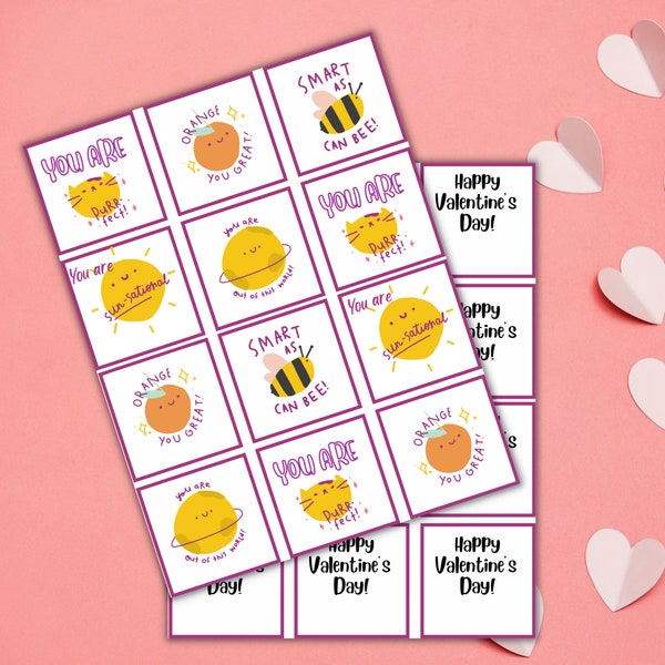 Printable Class Valentine's Day Cards, Bright and cheery valentines cards for students, print at home vday cards, goodybag printables