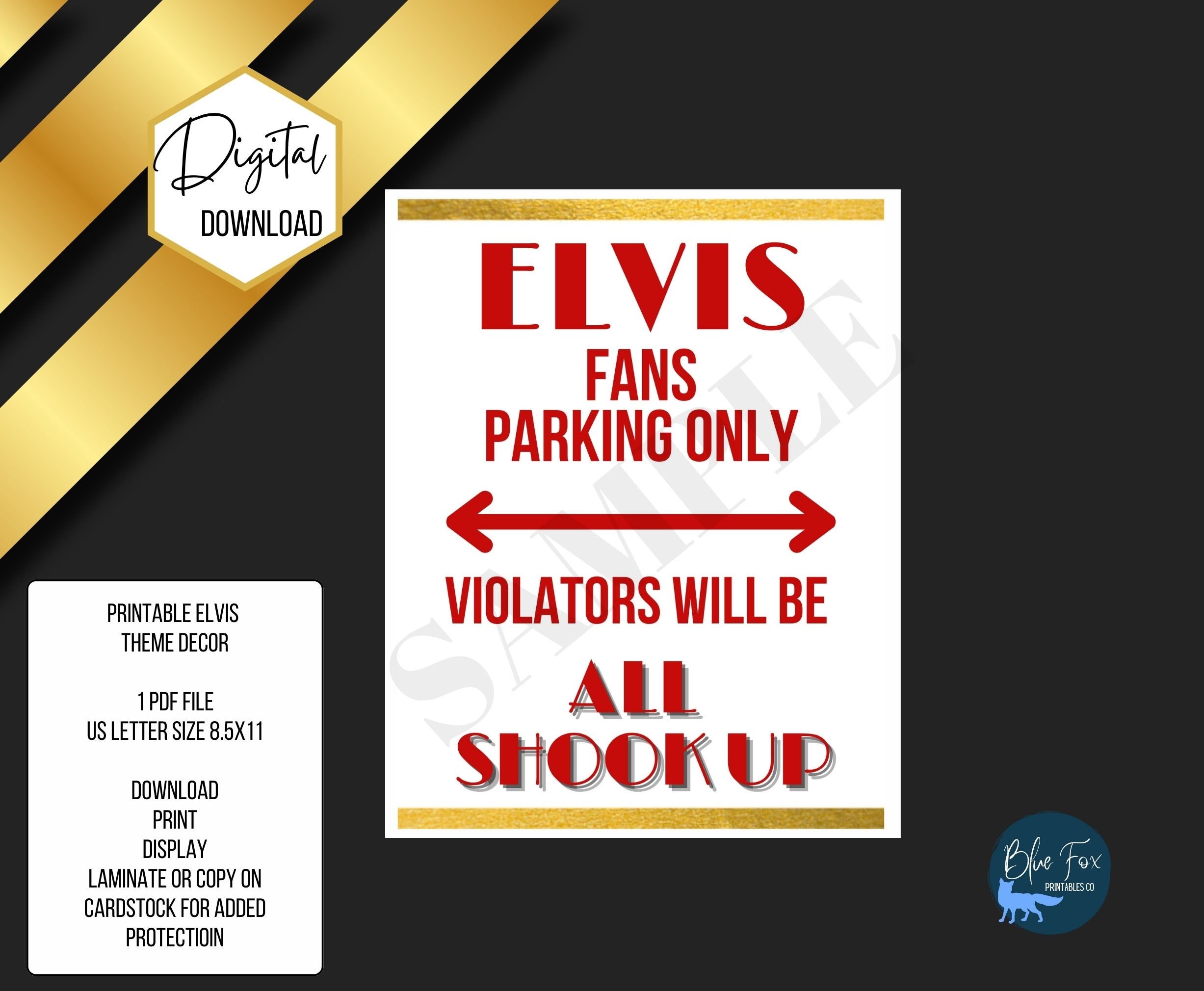 M Fans Only Sign Printable Elvis Fans Only Parking Sign for a Party, Elvis Decorations ...