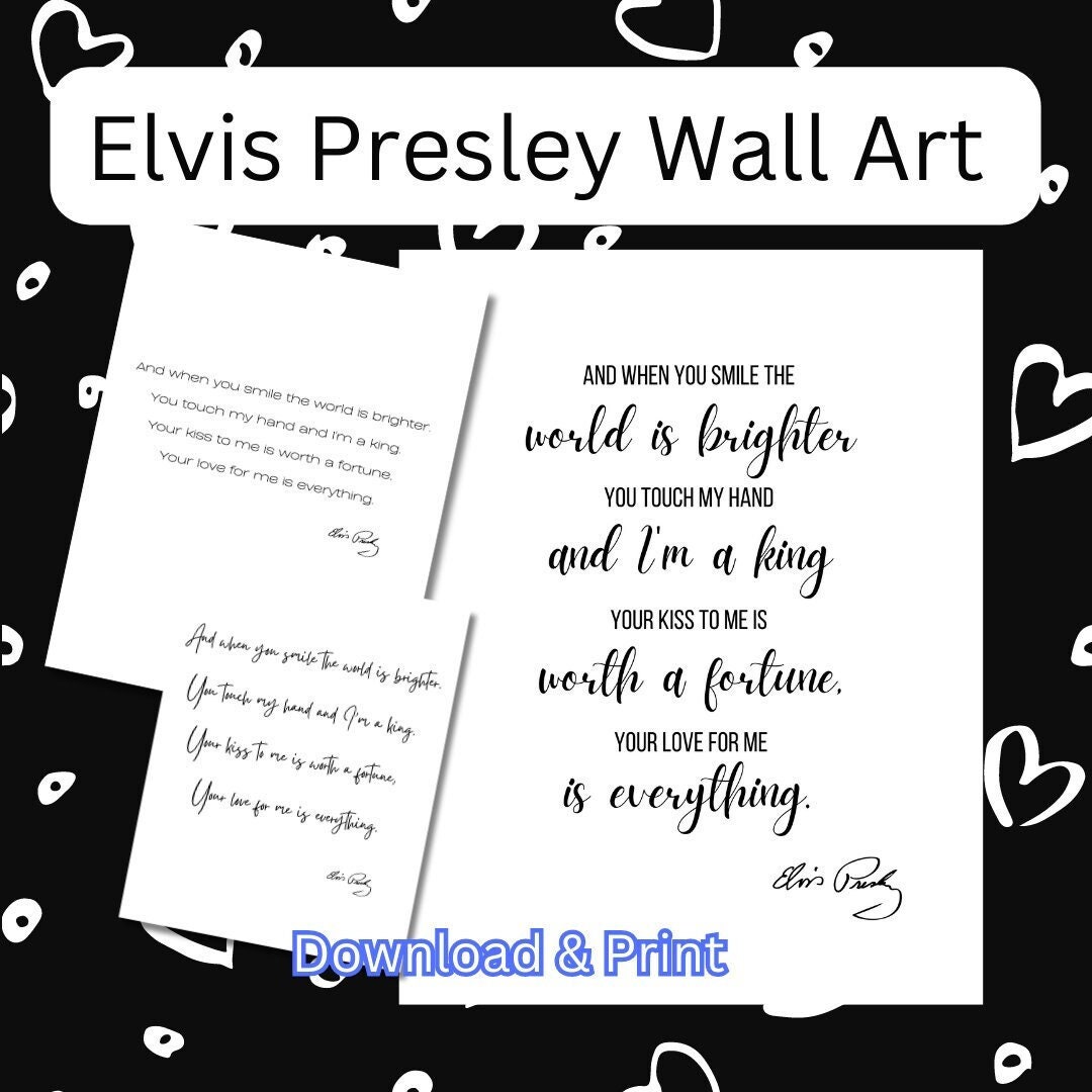 Elvis Love Quote Printable Sign, Digital Download Elvis Sign for