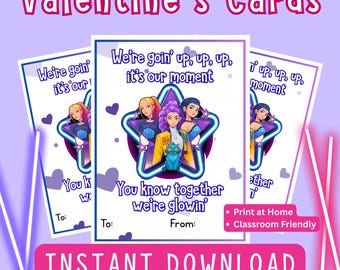Printable Valentine's Day Cards for Kids - A Glow Colorful Design - Digital Download, Classroom Valentine's Exchange, Kpop Demon Hunters