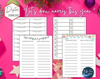 Christmas Gift Exchange Name Drawing Strips, Holiday Log (Digital Download)