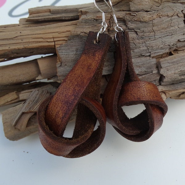brown leather * knots * earrings * handmade