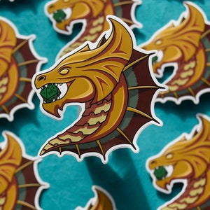 Etiqueta de bronze do dragão D20 de <br> Entrega Rápida? Adesivos D&D | Adesivos de vinil