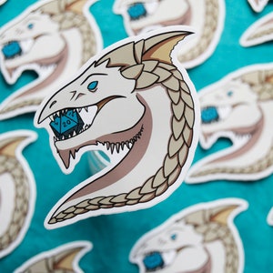 Etiqueta branca do dragão D20 de <br> Entrega Rápida? Adesivos D&D | Adesivos de vinil