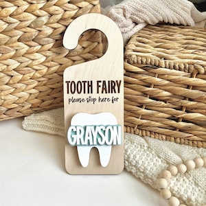 Personalized Tooth Fairy Door Hanger: Baltic Birch Pick Up Sign