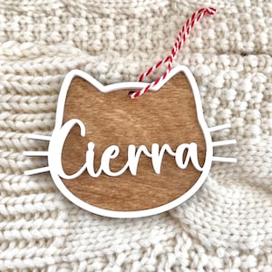 Cat Christmas Ornament | Wooden Kitten Ornament | Kitty Christmas Gift | Handmade Personalized Cat Ornament