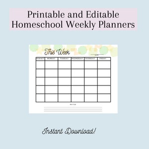 Homeschool Weekly Planner, Printable and Editable, Yellow&Green Shape Designs, 5 Subjects