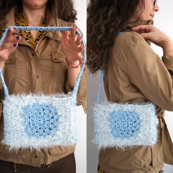 Mini Crochet Bag, Mini Shoulder Bag, Evening Bags, Sports Handbag, Square Ecru Bag, Crochet Purse, Retro Bag, Vintage Style, Little Girl Bag