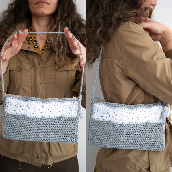Crochet Phone Bag, Mini Crochet Bag, Mini Shoulder Bag, Evening Bags, Sports Handbag, Square Ecru Bag, Crochet Purse, Vintage Style