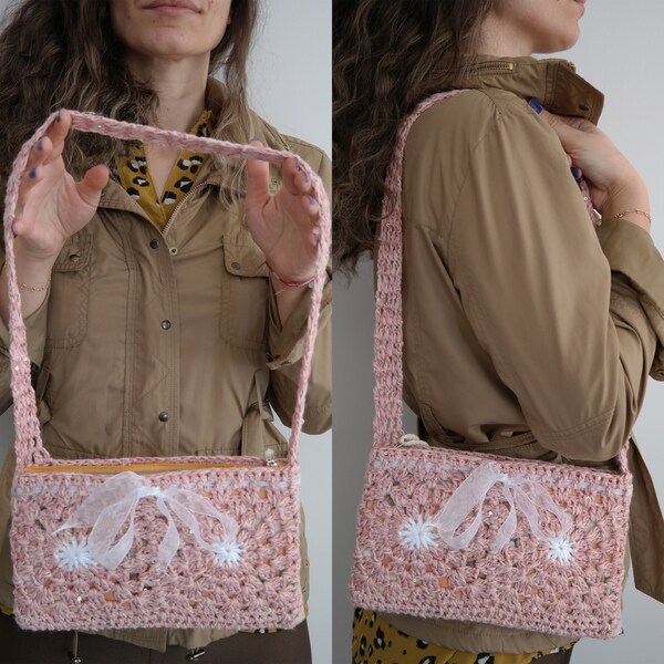 Crochet Handbag, Mini Shoulder Bag, Evening Bags, Sports Handbag, Square Ecru Bag, Crochet Purse, Retro Bag, Vintage Style, Little Girl Bag