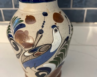 Vintage tonala vase bird and butterfly