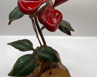 Bovano of Cheshire Enamel on Copper Bell Red Flower with green leaves