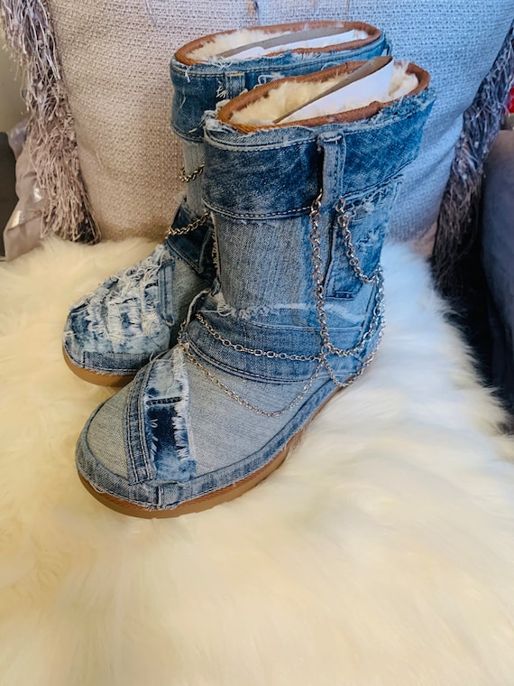 Blue jean denim boots outlet