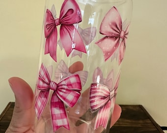 Coquette Pink Bow Glass Cup: Iced Coffee Tumbler