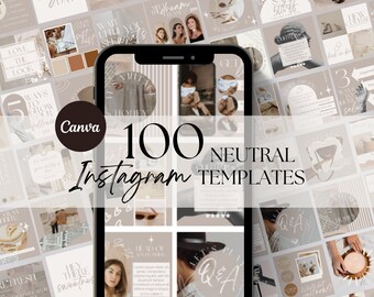 100 Neutral Instagram Post Templates - Engagement - Post Templates - Canva Blogger Template - Quotes - Beige Feed - Boho
