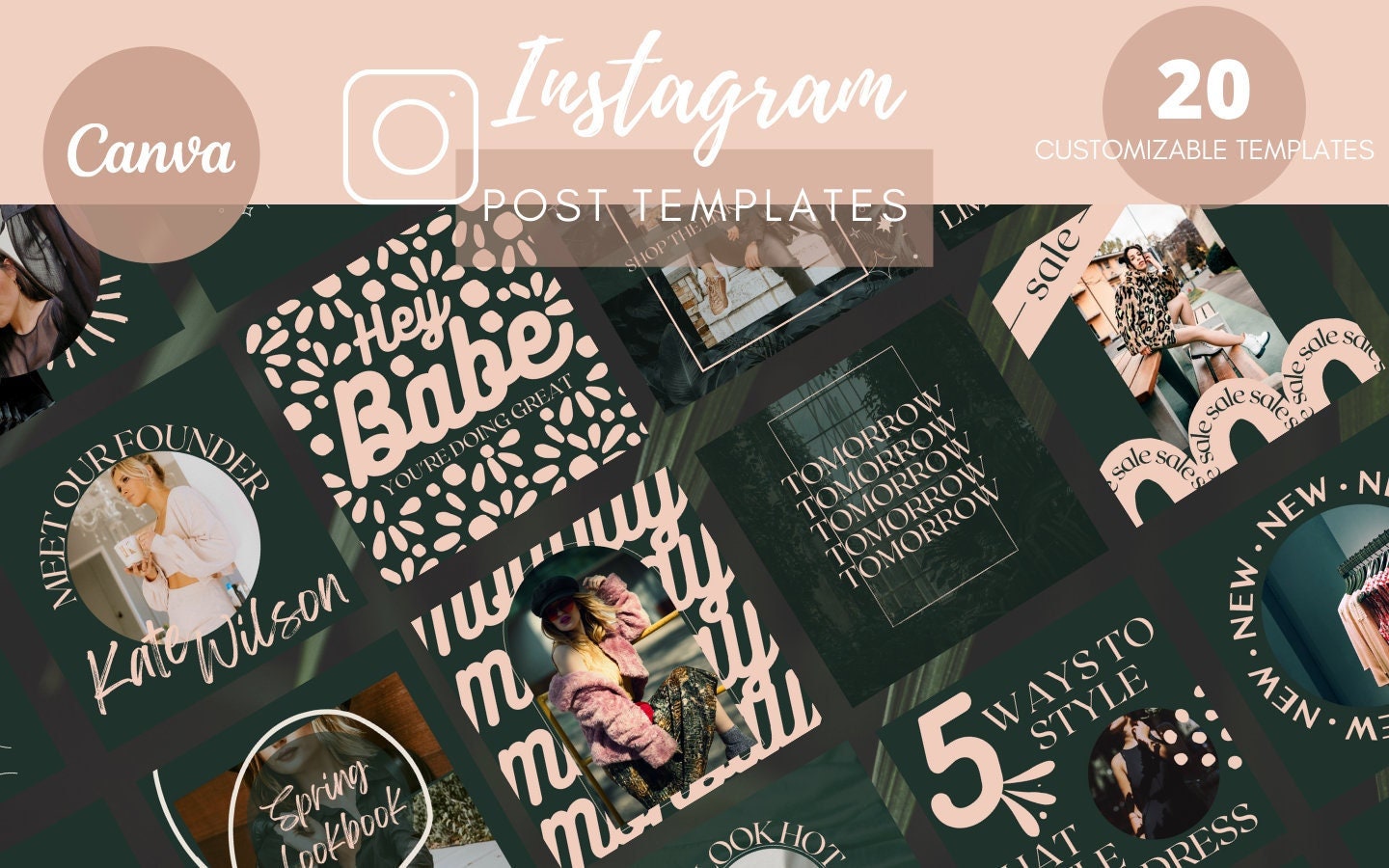 Instagram Post Templates Canva - Pink & Green - Modern Instagram Templates - Canva Designs - Posts for Instagram - Product Template
