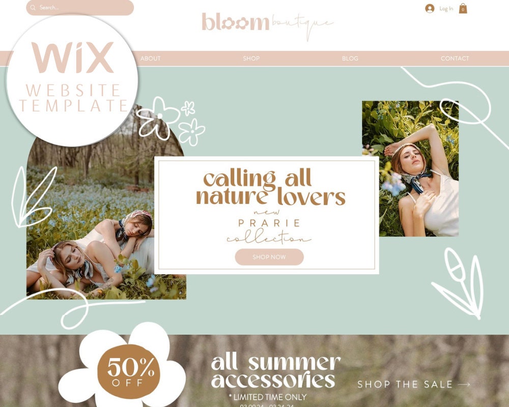WIX Store Template - Website Design for Commerce  - WIX Pastel Theme - Wix Templates - Floral Store Themes - Website
