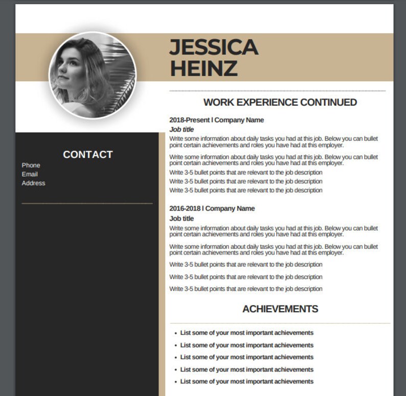 Cv Resume Cover Letter Canva Template Easy Edit Ats Compliant Etsy