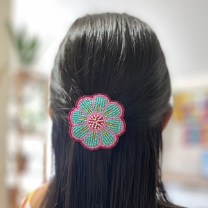 Beaded Flower Hair Barrette Clip Boho Mexican Hair Accessory Chaquira Beads Gift Women Teens Girls