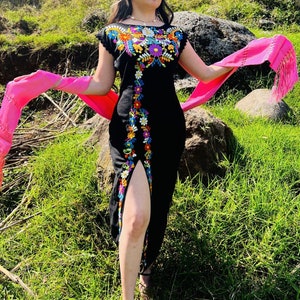 Mexican Thigh Slit Embroidered Dress Long Ankle Dress Open Leg