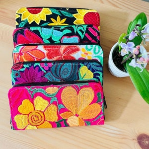 Floral Embroidered Wallet Handmade Gift Multicolor Spanish Mexican Style Organizational Wallet