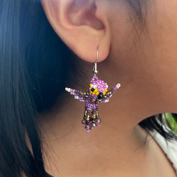 Colibri Hummingbird Earrings Beaded Bird Dangle Earrings 3D Small Beads Women Teens Fiesta Luck Handmade Nature Flower Daisy
