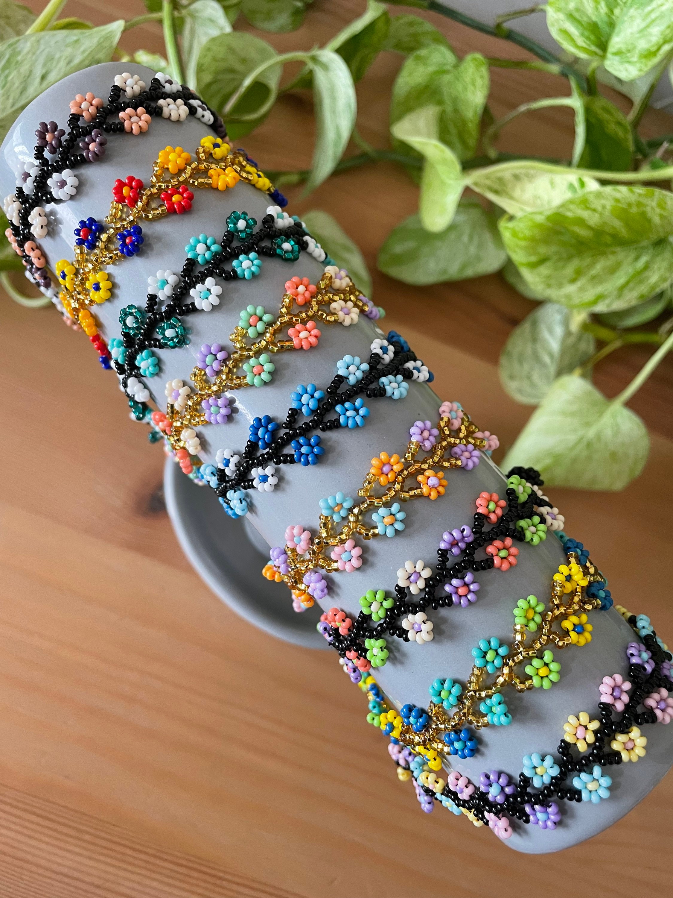 Anklet Daisy Beaded Huichol Handmade Mexican