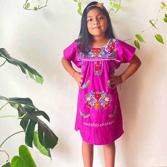 Traditional Mexican Embroidered Dress Girls Puebla Dresses Manta Cotton  Fresh Party Casual Wear -  Canada