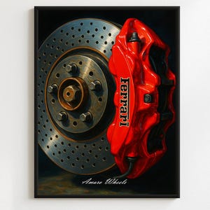 Ferrari Brake Caliper and Brake Disc Poster – Premium Automotive Wall Art –Exotic Supercar Parts Illustration –Classic and Vintage Car Decor