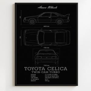 Toyota Celica Twin-Cam Turbo - Blueprint - Premium Print, Automotive Wall Art, Old/Classic/Vintage Car Poster, Illustrations