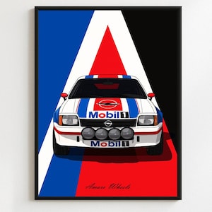 Ford Ascona 400 - Mobil 1 Rally/Rallye - Impressão Premium, Arte de Parede Automotiva, Pôster de Carro Antigo/Clássico/Vintage, Ilustrações