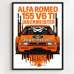 Alfa Romeo 155 V6 TI - Jagermeister Rally/Rallye - Premium Print, Automotive Wall Art, Old/Classic/Vintage Car Poster, Illustrations