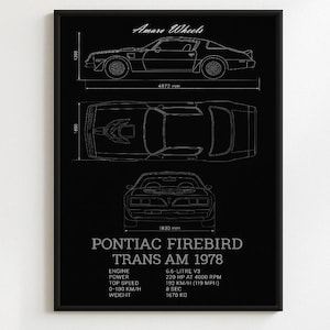 Pontiac Firebird Trans Am 1978 - Blueprint - Premium Print, Automotive Wall Art, Old/Classic/Vintage Car Poster, Illustrations