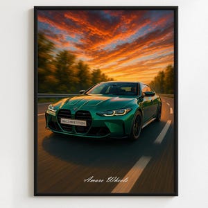 BMW M4 Competition G82 Autoban Poster – Premium Automotive Wall Art – Modern Sports Car Illustration – Car Enthusiast Decor
