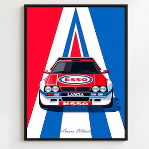 Lancia Delta S4 - Esso Rally/Rallye - Premium Print, Automotive Wall Art, Old/Classic/Vintage Car Poster, Illustrations