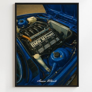 BMW M3 E30 Engine Poster – Vintage Classic Car Wall Art – Retro Automotive Print – Iconic Motorsport Illustration
