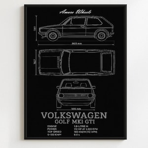 Volkswagen Golf MK1 GTI - Plano - Impresión premium, arte mural automotriz, póster de autos antiguos/clásicos/vintage, ilustraciones