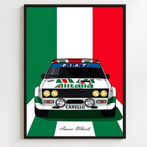 Fiat 131 Abarth - Alitalia Rally/Rallye - Premium Print, Automotive Wall Art, Old/Classic/Vintage Car Poster, Illustrations