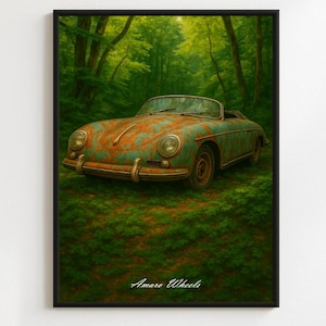 Porsche 356 Speedster - Scrap Scrapyard - Stampa Premium, Arte Murale Automobilistica, Poster di Auto d'Epoca/Classiche/Vecchie, Illustrazioni