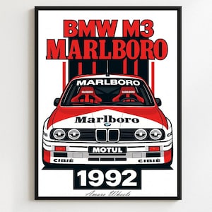 BMW M3 E30 - Marlboro Rally/Rallye - Premium Print, Automotive Wall Art, Old/Classic/Vintage Car Poster, Illustrations