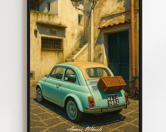 Poster Fiat 600 N. 3 – Stampa murale di un&#39;auto d&#39;epoca italiana – Stampa automobilistica retrò – Illustrazione iconica di un&#39;auto d&#39;epoca