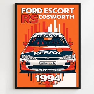Ford Escort RS Cosworth - Repsol Rally/Rallye - Premium Print, Automotive Wall Art, Old/Classic/Vintage Car Poster, Illustrations