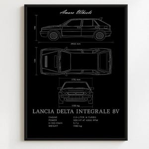 Lancia Delta Integrale 8V - Blueprint - Premium Print, Automotive Wall Art, Old/Classic/Vintage Car Poster, Illustrations