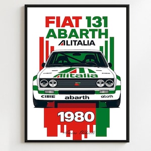 Fiat 131 Abarth - Alitalia Rally/Rallye - Premium Print, Automotive Wall Art, Old/Classic/Vintage Car Poster, Illustrations