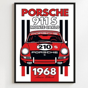 ポルシェ 911 S - モンテカルロ ラリー/ラリー - プレミアムプリント、自動車ウォールアート、オールドカー/クラシックカー/ヴィンテージカーポスター、イラスト
