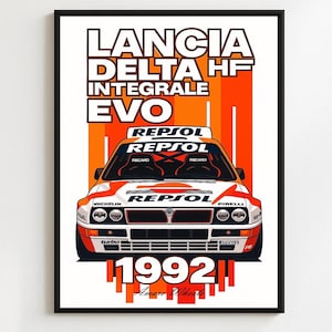 Lancia Delta HF Integrale - Repsol Rally/Rallye - Premium Print, Automotive Wall Art, Old/Classic/Vintage Car Poster, Illustrations